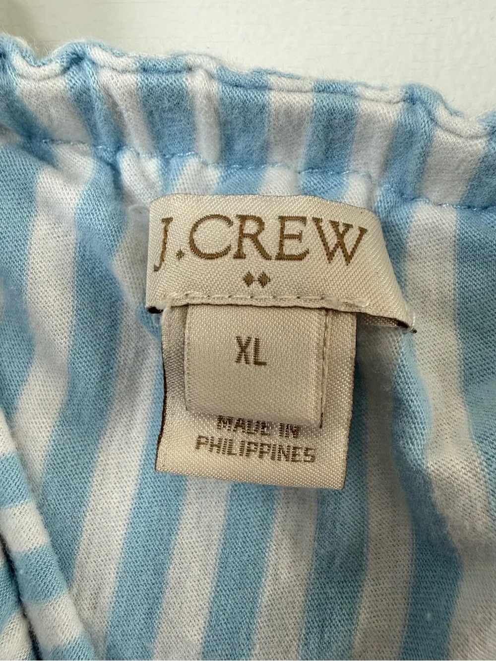 J. Crew Blue White Striped Off-the-Shoulder Ruffle Top XL Coastal Grandmother
